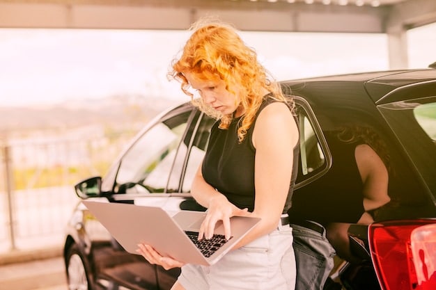 A person using a laptop to research car prices and lease terms, with documents and a calculator nearby. The setting is a home office, emphasizing the importance of preparation before going to the dealership.