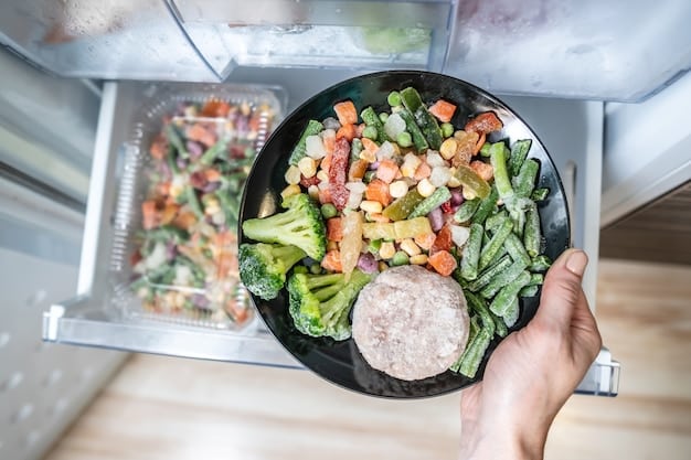 A well-organized refrigerator with various containers of pre-cut vegetables, cooked grains, and portioned meals, demonstrating efficient meal prepping.