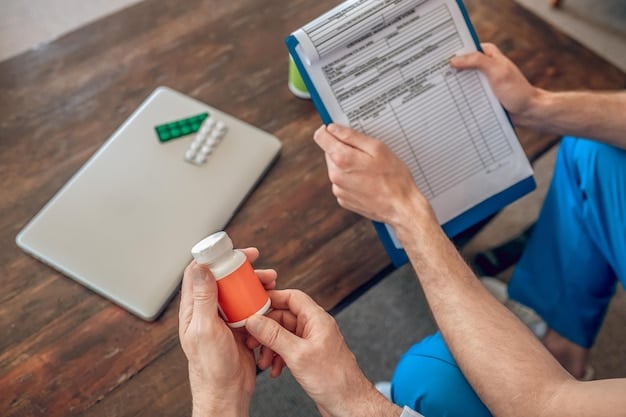 A close-up shot of hands meticulously comparing an itemized medical bill with an insurance Explanation of Benefits (EOB) on a desk, surrounded by other opened documents. The focus should be on detail and organization.