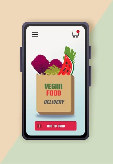 A brightly lit smartphone screen displaying a grocery delivery app interface with a shopping cart icon, alongside a handful of U.S. dollar bills and coins, symbolizing the digital costs of convenience.