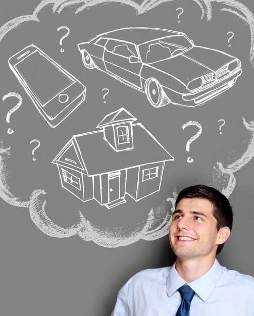 A person looking thoughtfully at a flowchart illustrating different mortgage refinancing options with arrows pointing to financial outcomes like 