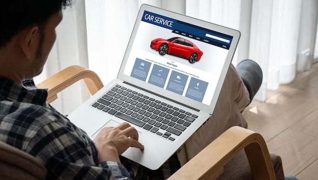 A person using a laptop to compare car insurance discounts online. The screen shows various discount options like safe driver, good student, and multi-policy discounts. Text overlay reads: 