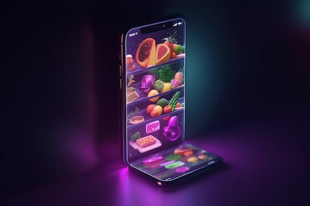 A futuristic interface showing a grocery rebate app seamlessly integrated with a store's loyalty program, displaying personalized offers and automatic cash back earnings, symbolizing the future of Unlocking Hidden Savings: How to Use Rebate Apps to Get Cash Back on Groceries in 2025.