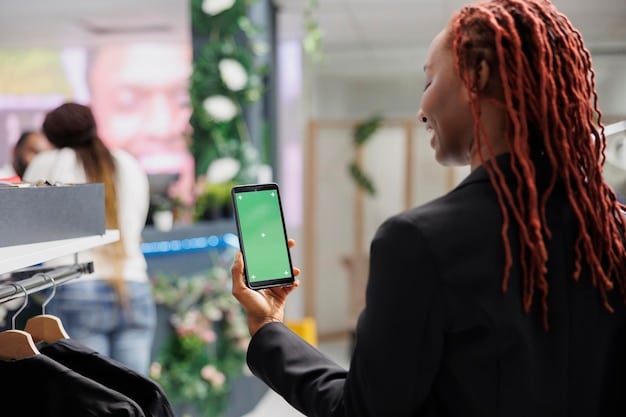 A close-up of a shopper showing a cashier a digital advertisement on their smartphone, indicating the lower price they want to match at the grocery store. The setting is a checkout lane. The image should represent a typical price matching scenario as described in 'Stop Overpaying: The Ultimate Guide to Price Matching at Grocery Stores Nationwide'.