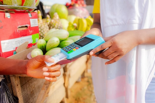 Close-up shot of a grocery shopper comparing unit prices on different brands of canned goods, with a calculator in hand.