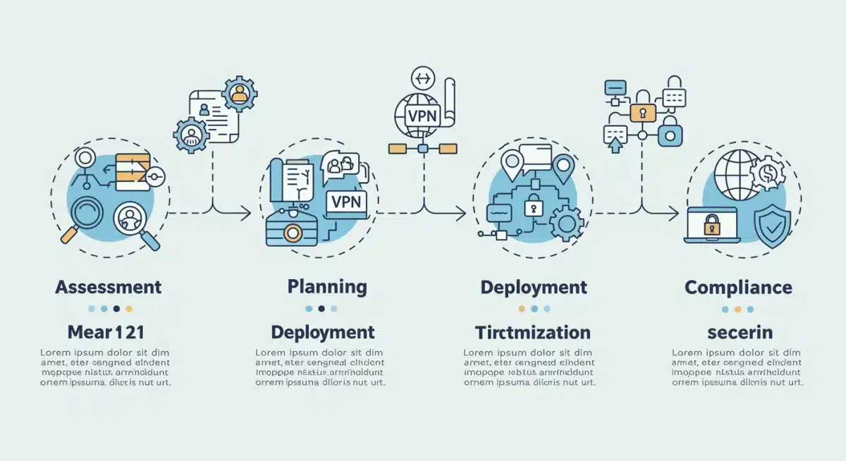 Infographic detailing the 5-step implementation process for secure global VPNs.