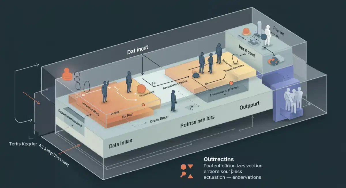 Diagram illustrating AI algorithm bias points and fairness interventions.
