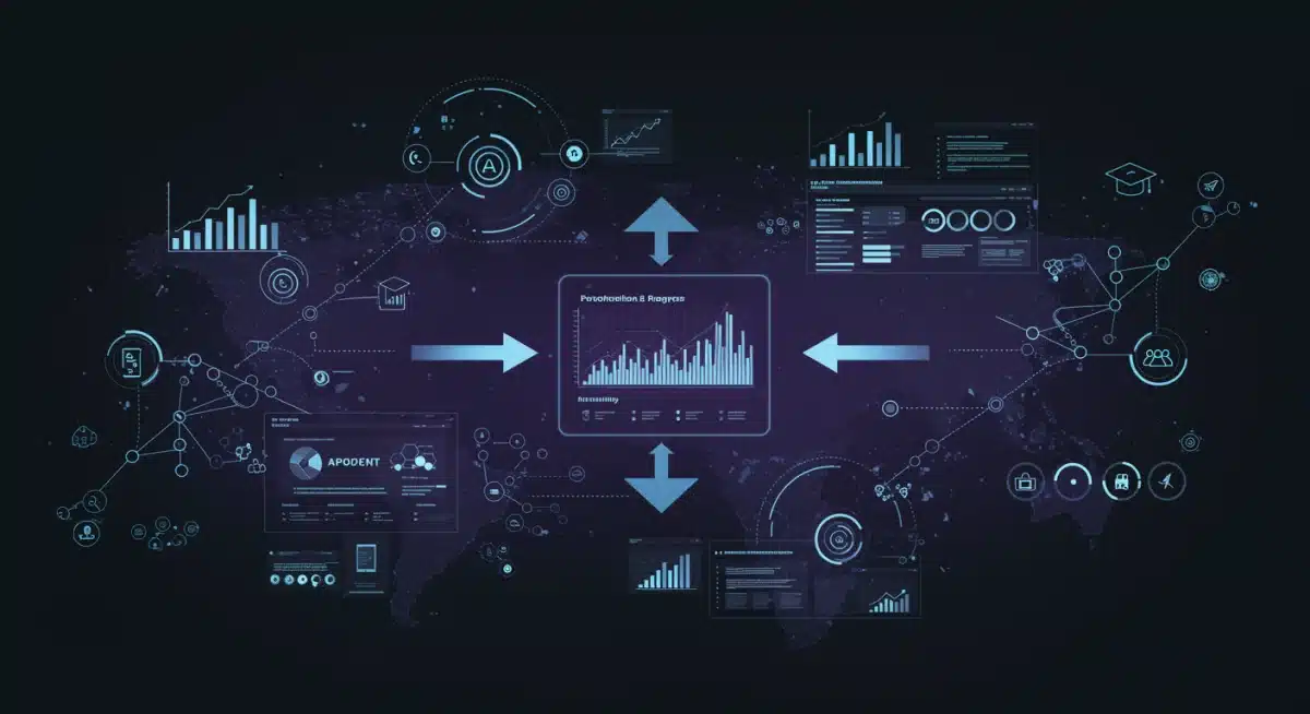 Data analytics dashboard displaying student progress and AI-driven recommendations for personalized learning pathways.