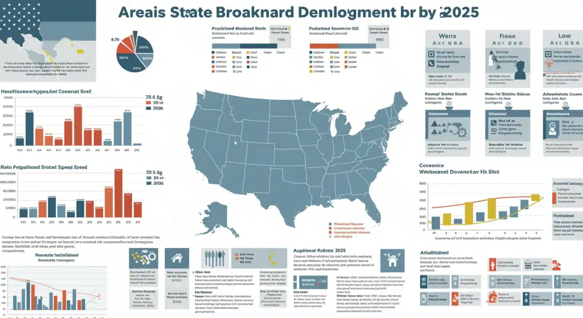 Infographic displaying US broadband deployment progress and regional connectivity statistics.
