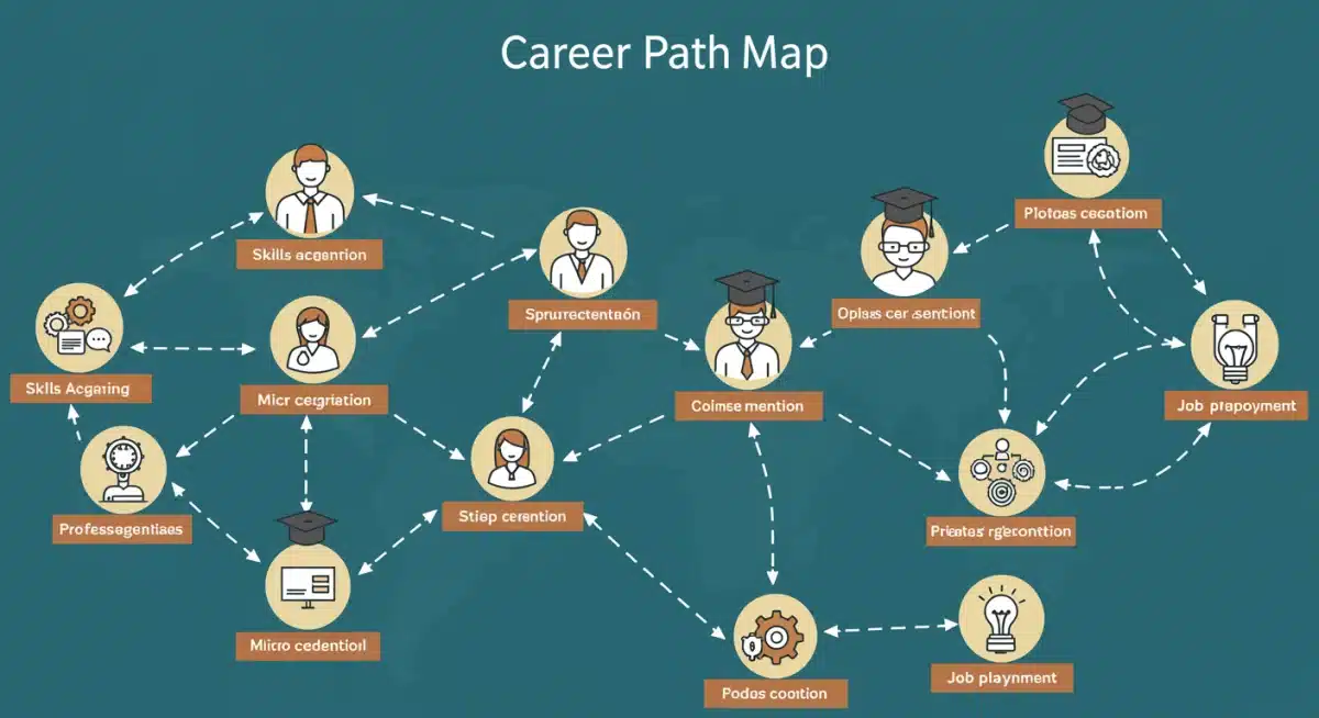 Career pathway map showing micro-credentials as steps to professional roles