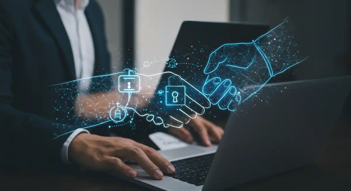 Company and customer digital handshake symbolizing data trust