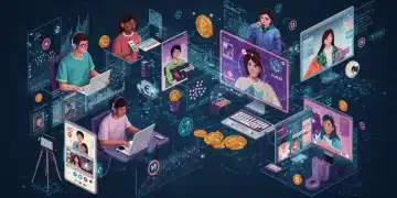 Creator Economy 2025: Monetize Passion Online Futuristic digital scene of diverse creators monetizing passions online in 2025.