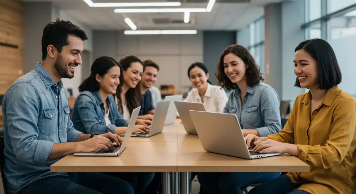 Community members benefiting from new broadband access and digital literacy programs.