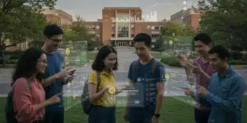 Students engaging with digital micro-credential platforms at a U.S. university