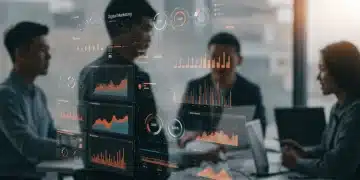 Futuristic digital marketing dashboard with AI insights for 2025 strategies