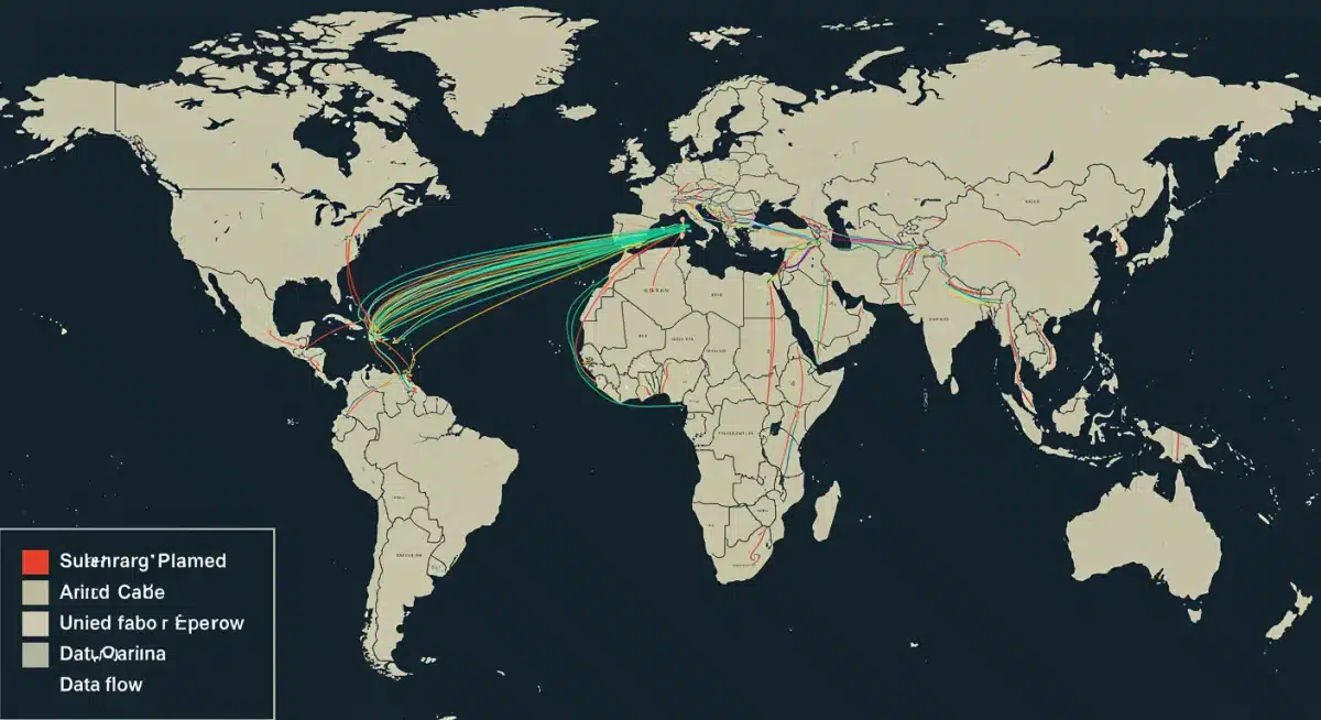Global map showing submarine cable routes emphasizing US connectivity and strategic investment areas.