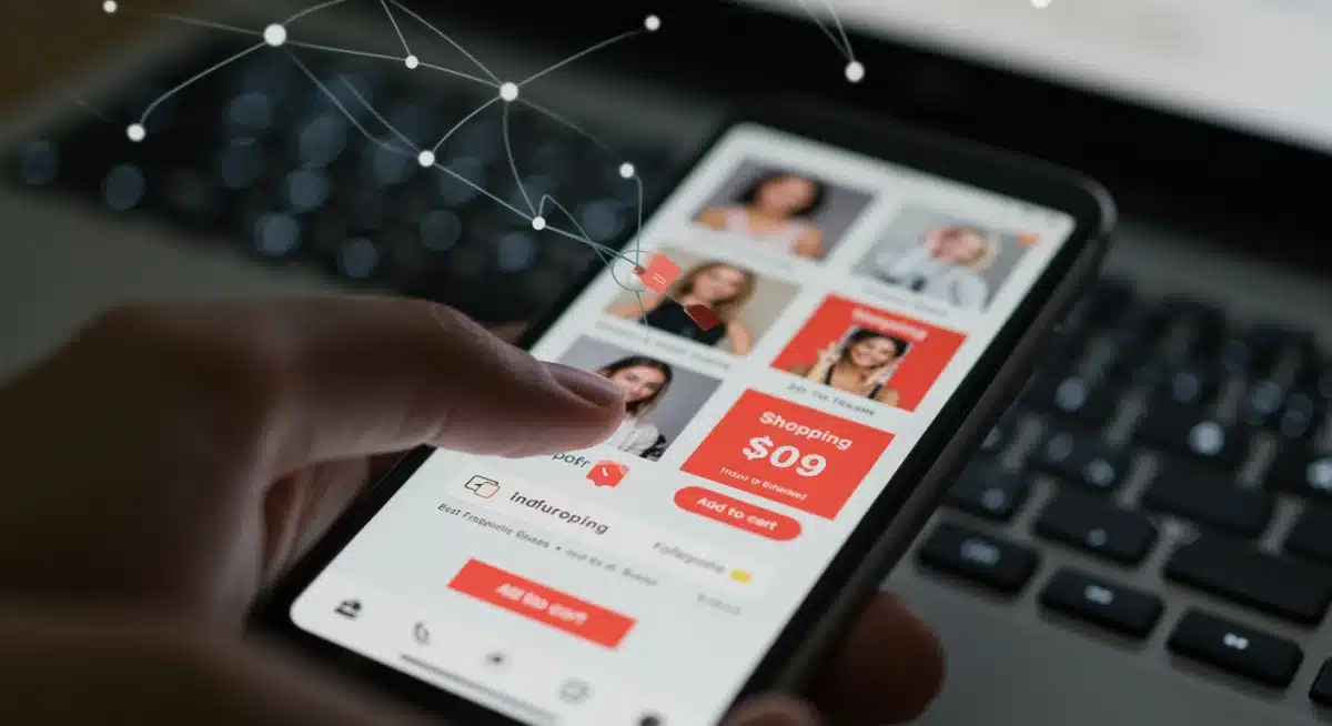 Smartphone displaying in-app social media shopping experience