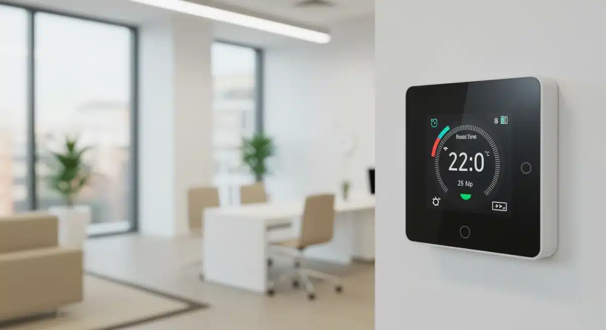 IoT smart sensor monitoring environmental conditions in a modern office