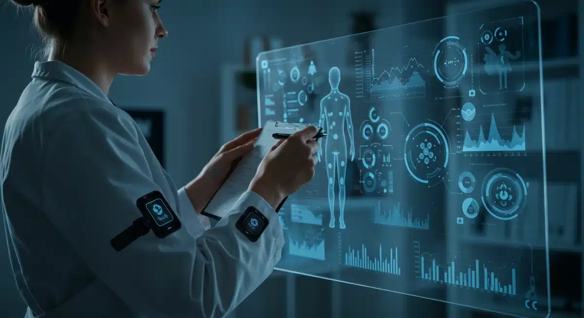 Medical professional analyzing wearable IoT device data for early disease detection