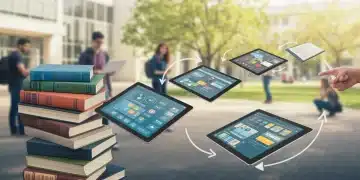 OER's Financial Impact: Saving 20% on Textbooks by 2025 Digital transformation of textbooks to tablets, symbolizing OER adoption for university budget savings.