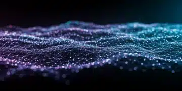 Quantum network visual with glowing nodes representing global communication by 2025.