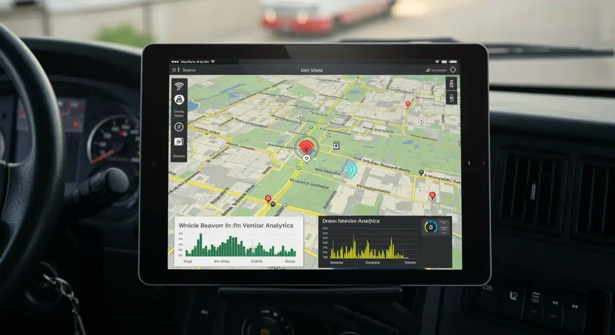 Tablet displaying real-time IoT telematics data for a logistics fleet