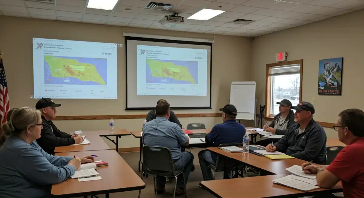 Rural community members discussing the benefits of new satellite internet options and improved connectivity.