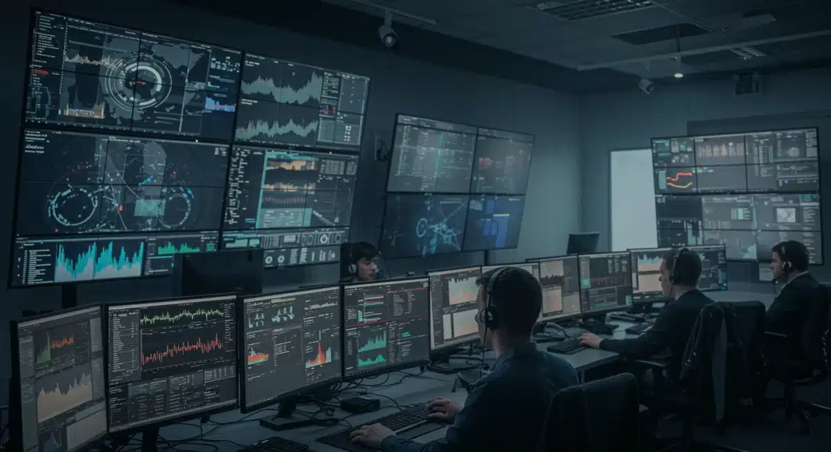 Cybersecurity operations center monitoring global IoT threats