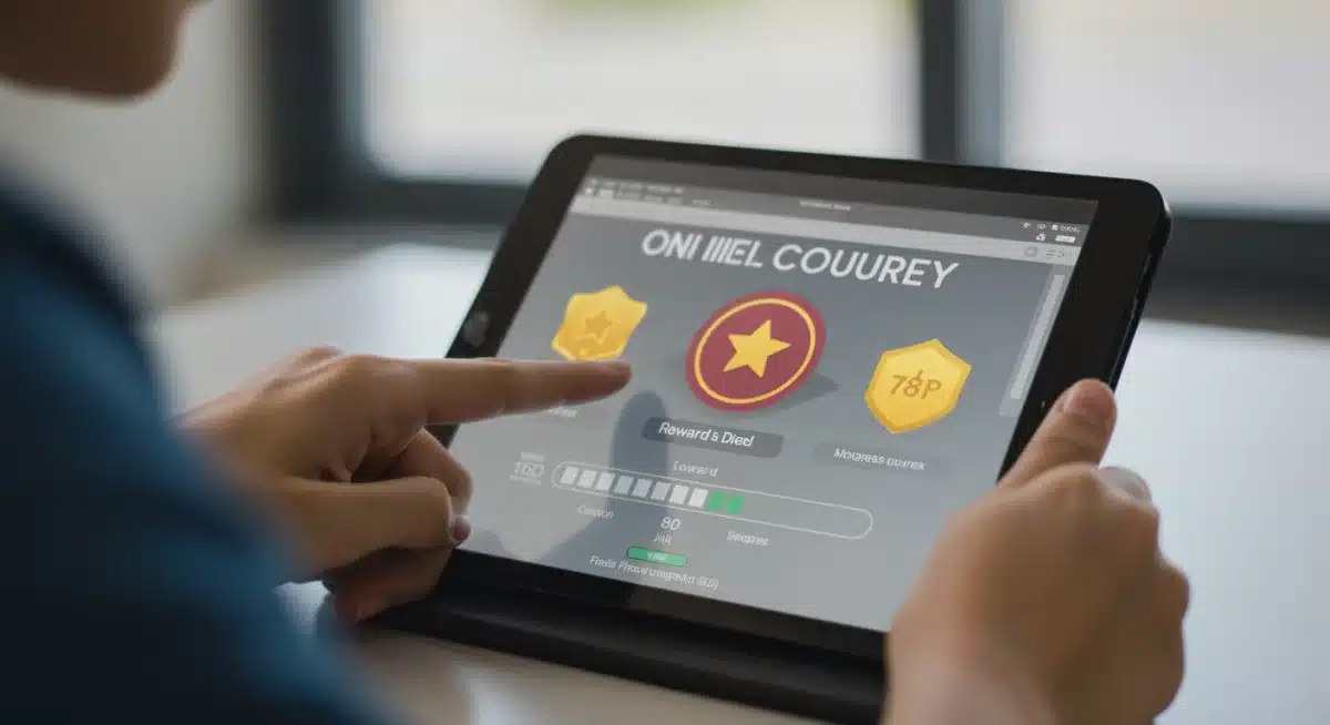 Student interacting with gamified online course on a tablet