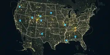 Illustration of US digital divide initiatives, connecting rural and urban areas with broadband.