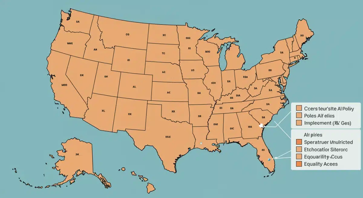 Map showing regional disparities in AI policy implementation across U.S. K-12 districts.