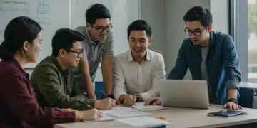 Students engaging in collaborative learning, reflecting competency-based education's focus on practical skills.