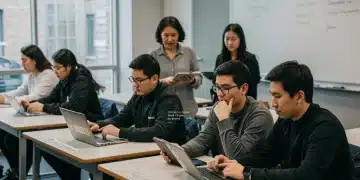 Students engaged in personalized learning pathways with digital tools