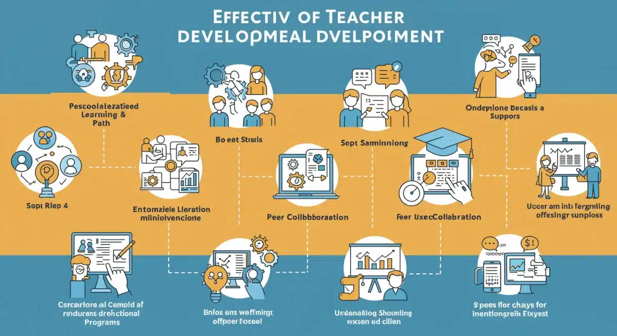 Infographic showing key elements of effective teacher professional development programs.